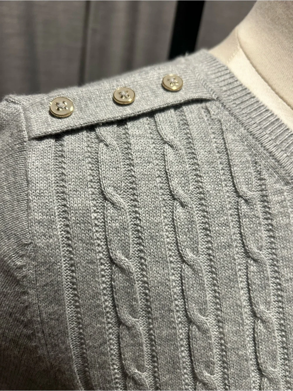 Kim Rogers Light Gray Cable-Knit Crewneck Sweater